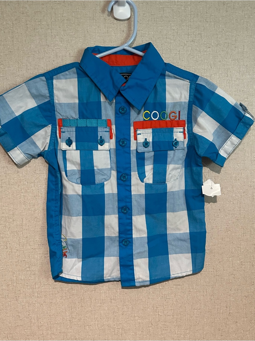COOGI Boys' 2T Blue Plaid Short Sleeve Button-Up Shirt